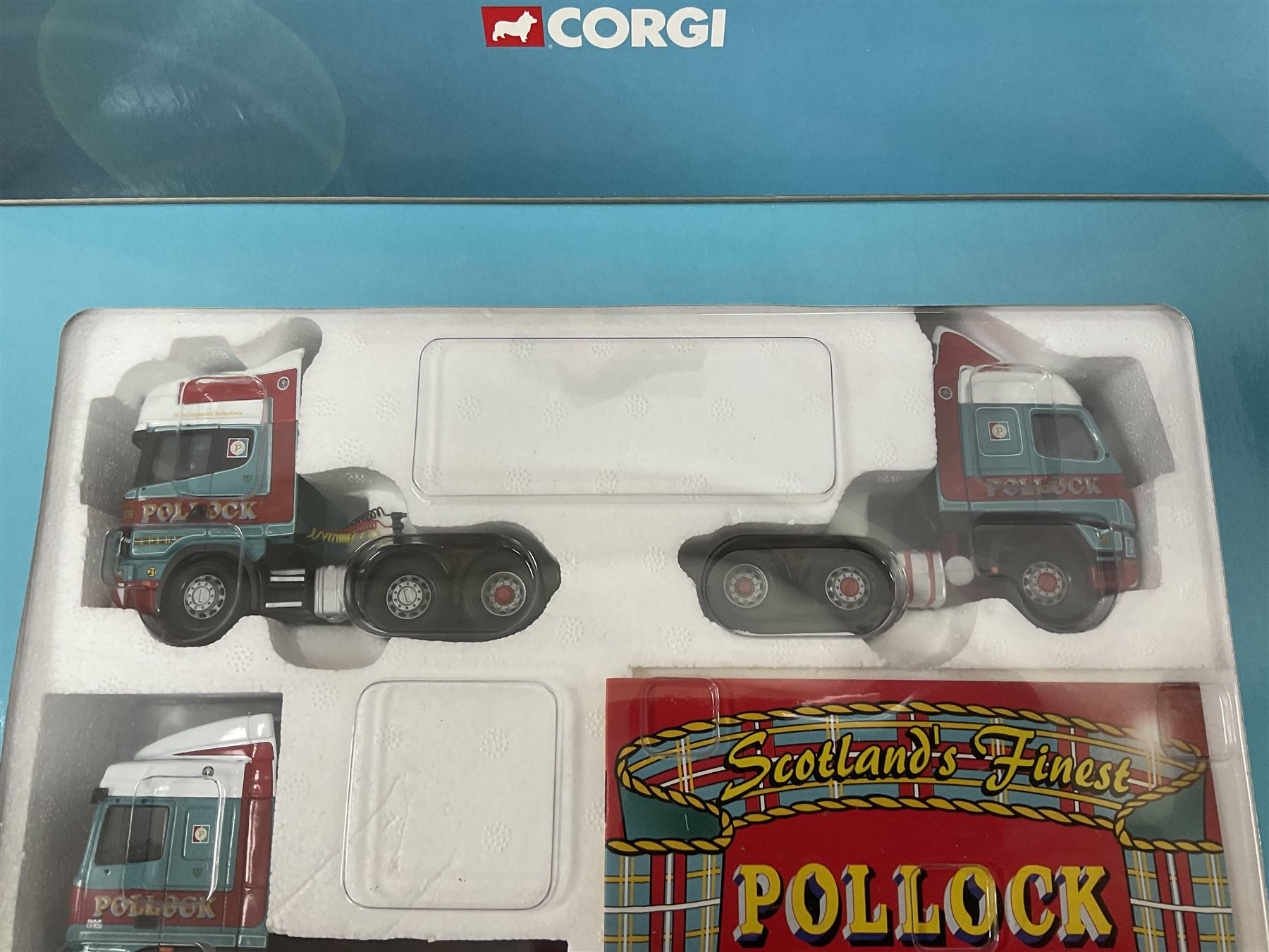 Corgi - two limited edition 1:50 scale heavy haulage vehicle sets comprising CC99129 Norfolk Line with DAF XF Super Space Cab, Curtainside Trailer, Fridge Trailer and History Booklet; and CC99130 Pollock (Scotrans) Ltd. Musselburgh with three fleet tractor units, curtainside trailer and History Booklet; both boxed (2)