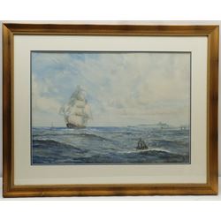 W Gibson (British early 20th century): Barque in Full Sail off Whitby, watercolour signed 46cm x 65cm