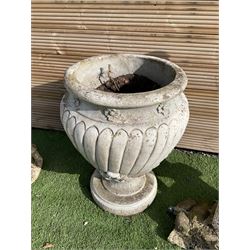 Cast stone urn planter and two cast stone garden figures  - THIS LOT IS TO BE COLLECTED BY APPOINTMENT FROM DUGGLEBY STORAGE, GREAT HILL, EASTFIELD, SCARBOROUGH, YO11 3TX