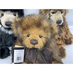 Five Charlie Bears, comprising limited edition Birthday Wojtek CB171840, limited to 4200, Anniversary Kojak CB161707, and Anniversary William CB151681, each designed by Isabelle Lee, Xavier CB620008, designed by Heather Lyell, and Anniversary Slothy Joe CB151558, all with tags 