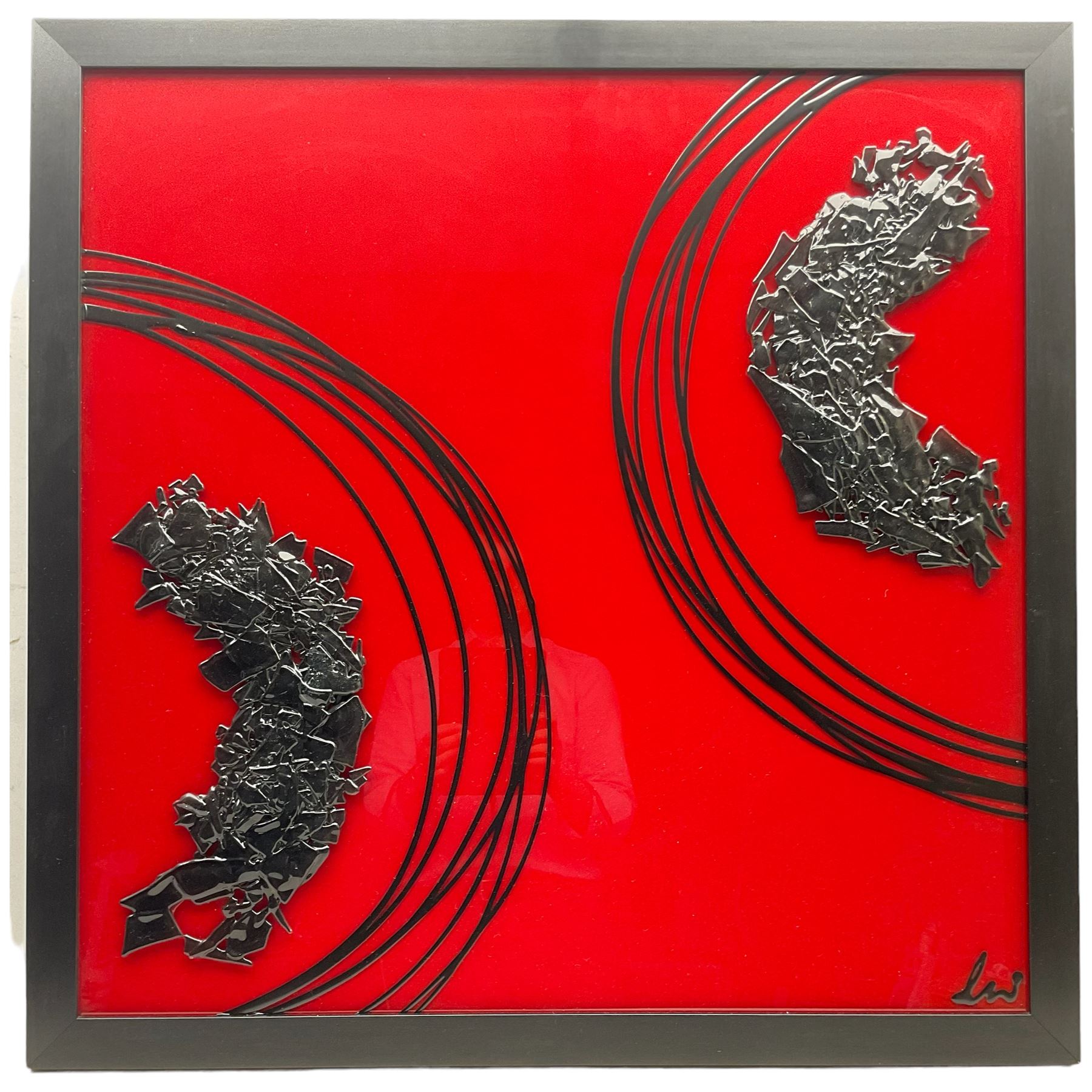 Laura Wallace (British Contemporary): Abstract I, fused glass picture signed with initials 80cm x 80cm