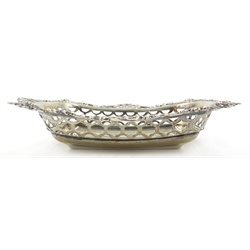  Victorian silver dish with pierced and embossed flower decoration by William Comyns & Sons, London 1895, L14cm, approx 2.5oz  