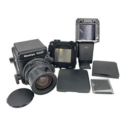 Mamiya RZ67 professional camera body, serial no 120282, with 'Mamiya-Sekor Z f=50mm 1:4.5 W' lens, serial no 18057 and RZ67 AE Prism Finder serial no 106809