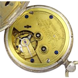 Edwardian silver open face key wound lever 'Ludgate' pocket watch by J.W.Benson, London, No. 109402, white enamel dial with Roman numerals and subsidereary seconds dial, London 1906, on Victorian graduating silver Albert chain, each link hallmarked