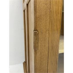 Catman - Yorkshire oak side cabinet, fitted with two glass doors, carved inset Cat signature, by Chris Checksfield of Whitby (Ex Gnomeman)