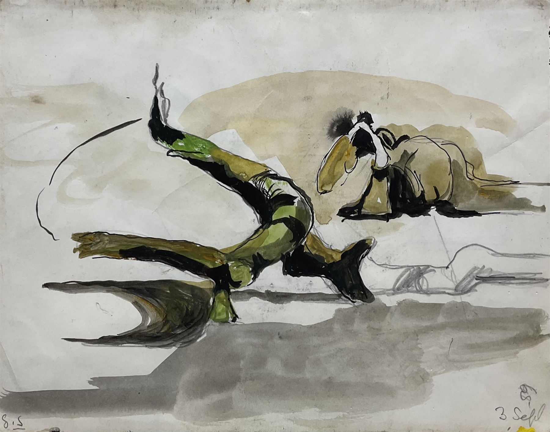 Graham Vivian Sutherland OM (British 1903-1980): Landscape - Forms in an Estuary, watercolour pencil and ink signed with initials and dated '3 Sep 68', 18cm x 23cm