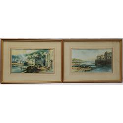 S Thompson (British 20th century): 'Polperro' and 'Looe' Cornwall, pair watercolours signed titled and dated '71, 22cm x 38cm; Margaret Crowther (British early 20th century): 'Clovelly', watercolour signed titled and dated 1937 32cm x 45cm (3)