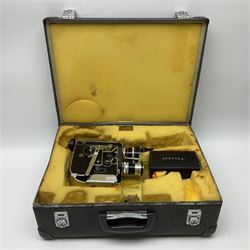 Bolex H16 Reflex camera body, serial no. 136928, with 'Macro-Switar 1:1.9 f=75mm' lens, serial no. 1131474, Switar H16 RX 1:1.6 f=10mm' lens, serial no. 1106324, with hard carry case