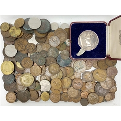 Great British and World coins including pre-decimal coinage, Irish, South African and other world coins etc and a cased hallmarked silver medal '1936 Hull Xmas Fat Stock Show presented to employee of the winner of the Hull Corporation Challenge Trophy'