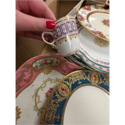 19th century and later ceramics, including cabinet plates, together with Continental vases, Copeland cups and other ceramics, in three boxes