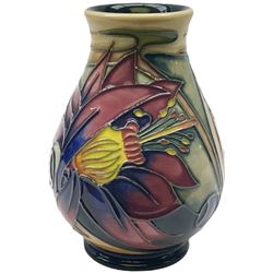 Moorcroft vase, of baluster form, decorated in the Hartgring Butterfly pattern designed by Emma Bossons, with impressed and painted marks beneath, H10cm, with maker's box. 