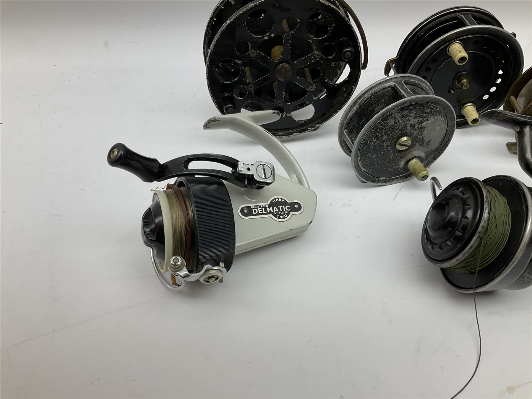 Eight fishing reels including S. Allcock & Co Ltd 'Easicast', 'Black Knight', 'Duco', 'Delmatic', 'The No.2 Felton Crosswind', etc (5)