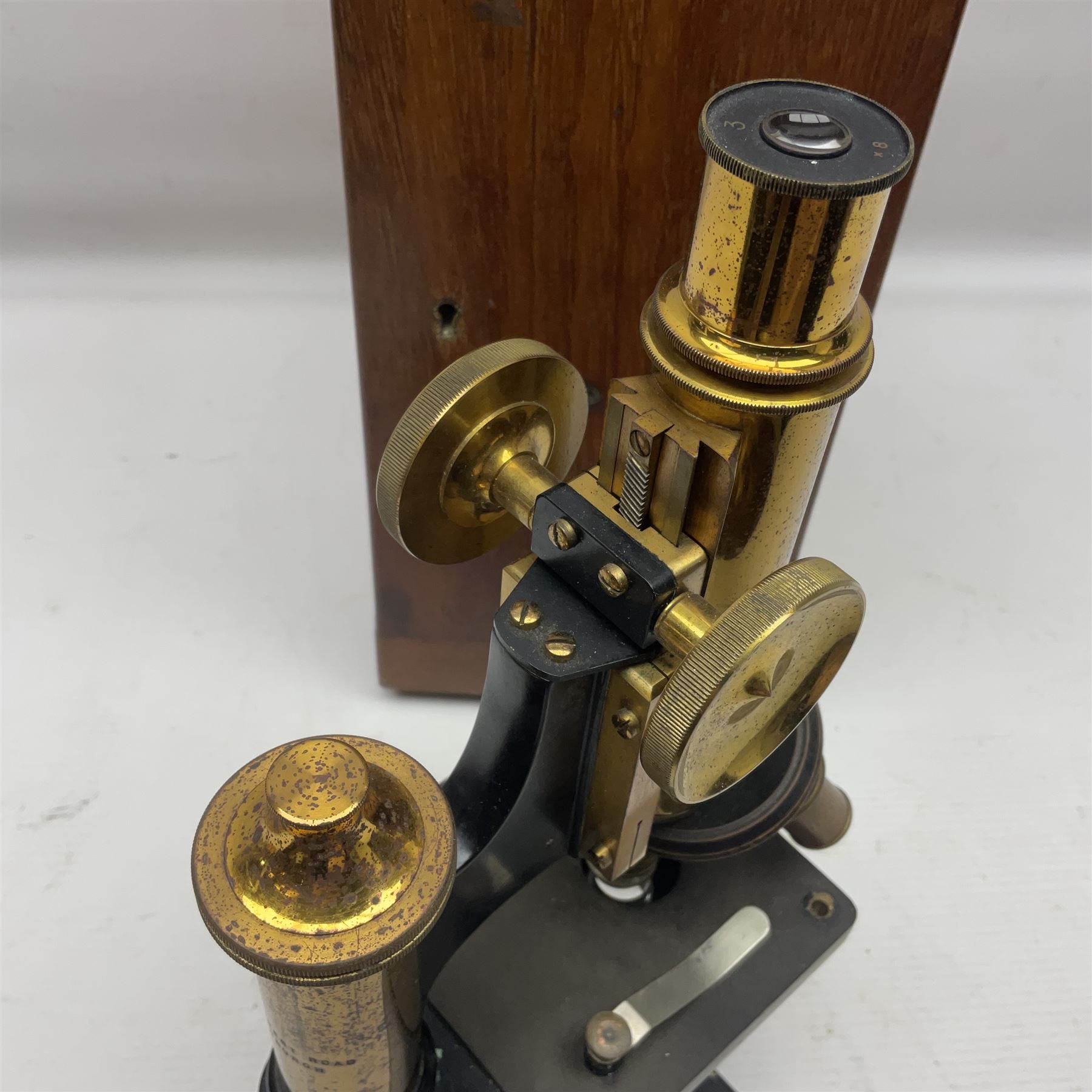20th century W. Watson & Sons Kima microscope no. 118396 in original oak box, together with W. Watson & Sons Praxis microscope no. 18360, in original box  