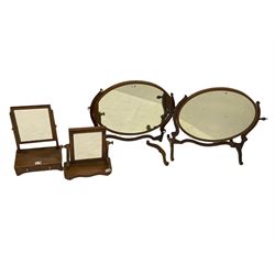 Early 20th century oval mahogany dressing table mirror (W82cm), a similar dressing table mirror, and two small 19th century swing mirrors (4)