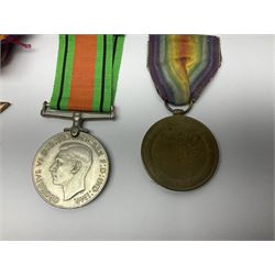 WW1 pair of medals comprising British war medal and Victory Medal awarded to 19774 Pte. G. Headlam Sea. Highrs.; another WW1 pair of medals comprising British War Medal and Mercantile Marine Medal awarded to Charles Filburn; WW2 group of five medals comprising 1939-45 War Medal, Defence Medal, 1939-45 Star, Africa Star and Burma Star; in issue box addressed to Mr. H, Smithson with medal slip; all with ribbons; and Edward VIII Coronation medal (10)