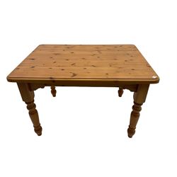 Rectangular pine dining table, and four solid beech farmhouse chairs