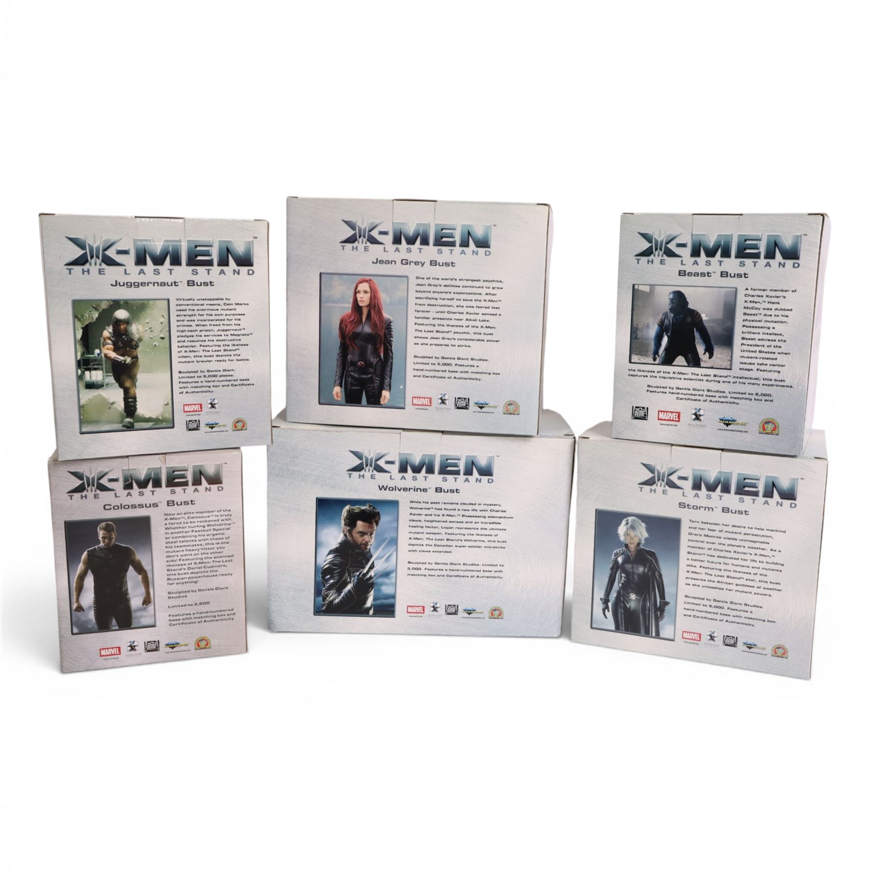 Six Diamond Select Toys limited edition Marvel X-Men The Last Stand busts, comprising Wolverine, Storm, Colossus, Jean Grey, Juggernaut and Beast, all boxed and with certificates of authenticity