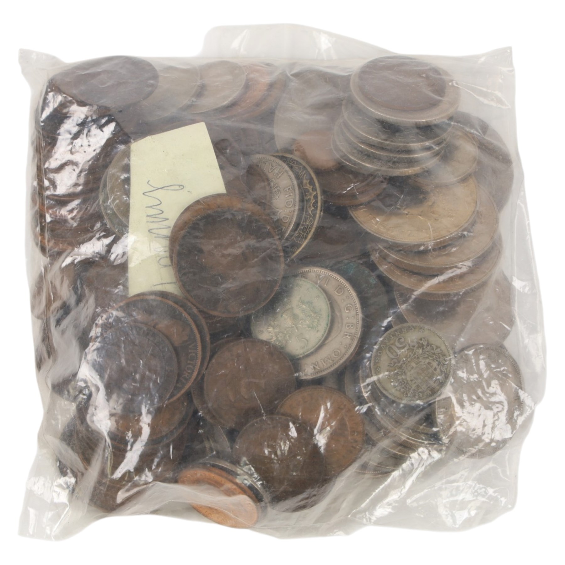 Approximately 250 grams of Great British pre-1920 silver coins, together with further British and world coins, in tartan biscuit tin