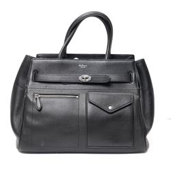 Mulberry - Belted Bayswater with Strap handbag in black Silky Calf leather, with twin rolled top handles, silver-tone hardware, belted side fastening, front zip pocket and envelope-form slip pocket, with original Mulberry product tag and dust bag