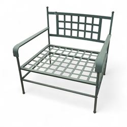 Unopiu - Italian designer 'Toscana' garden suite, comprising two seat sofa and two armchairs with table, wrought metal with loose seat cushions (Armchair W 82cm, D 72cm, H 81cm)