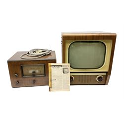 Mid 20th century Bush walnut TV 53 cased television receiver, together with a wood cased radio