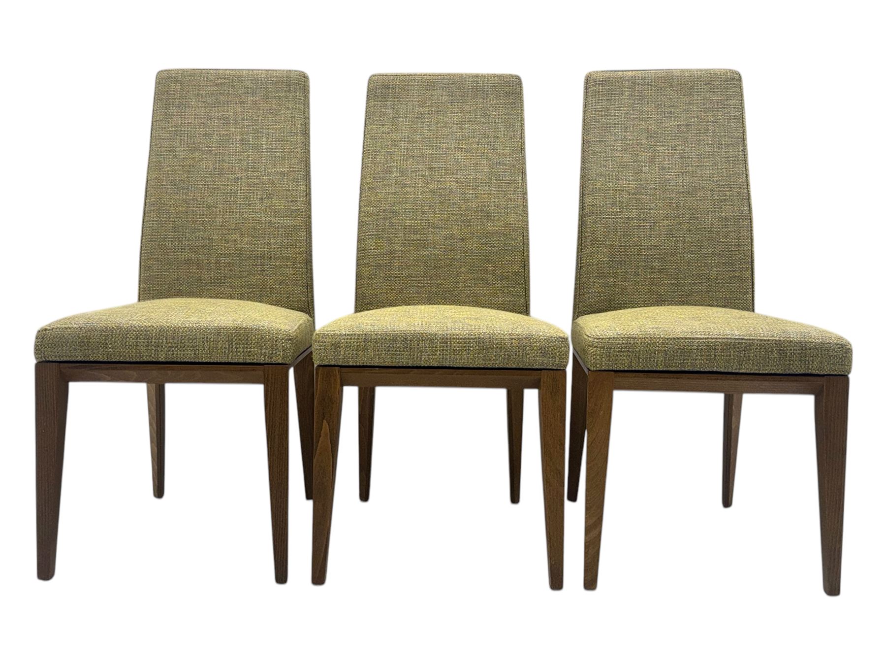Calligaris - set of six 'Bess' contemporary high back chairs, upholstered in textured beige fabric, on tapered hardwood supports