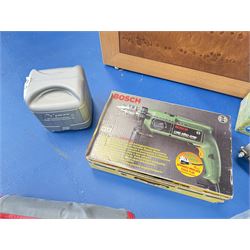 TimberTeck ESW12 electric winch, Bosch drill, Camping Cook stove, and two Ultra-Lite Camping chairs