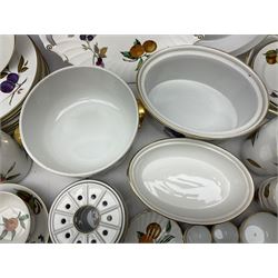 Royal Worcester Evesham pattern dinner wares, to include lidded tureens, eight dinner plates, serving tray, ramekins, jug, seven bowls, egg cups, serving dishes etc, approx 47 pcs, all with printed marks beneath