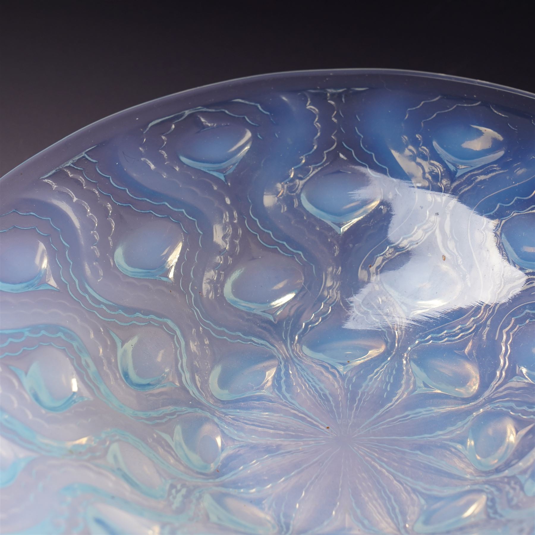Lalique opalescent glass 'Bulbes' pattern shallow bowl marked 'R Lalique France' D25cm 