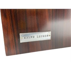 Ralph Lauren - pair 'Metropolis' Art Deco design end-tables, rosewood finish box frame with smoke glass inset, each fitted with cupboard, drawer and shelf