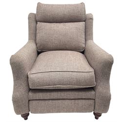 Parker knoll -  'Newbury' two-seat sofa (W148xm, H103cm, D100cm); and matching armchair with electric rising footrest (W85cm); upholstered in lavender fabric 