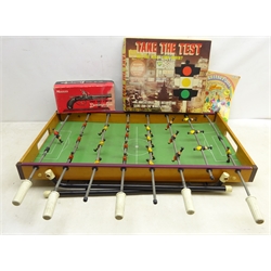  Vintage Italian table football game, Derringer gun table gas lighter, 'Take The Test' board game etc   