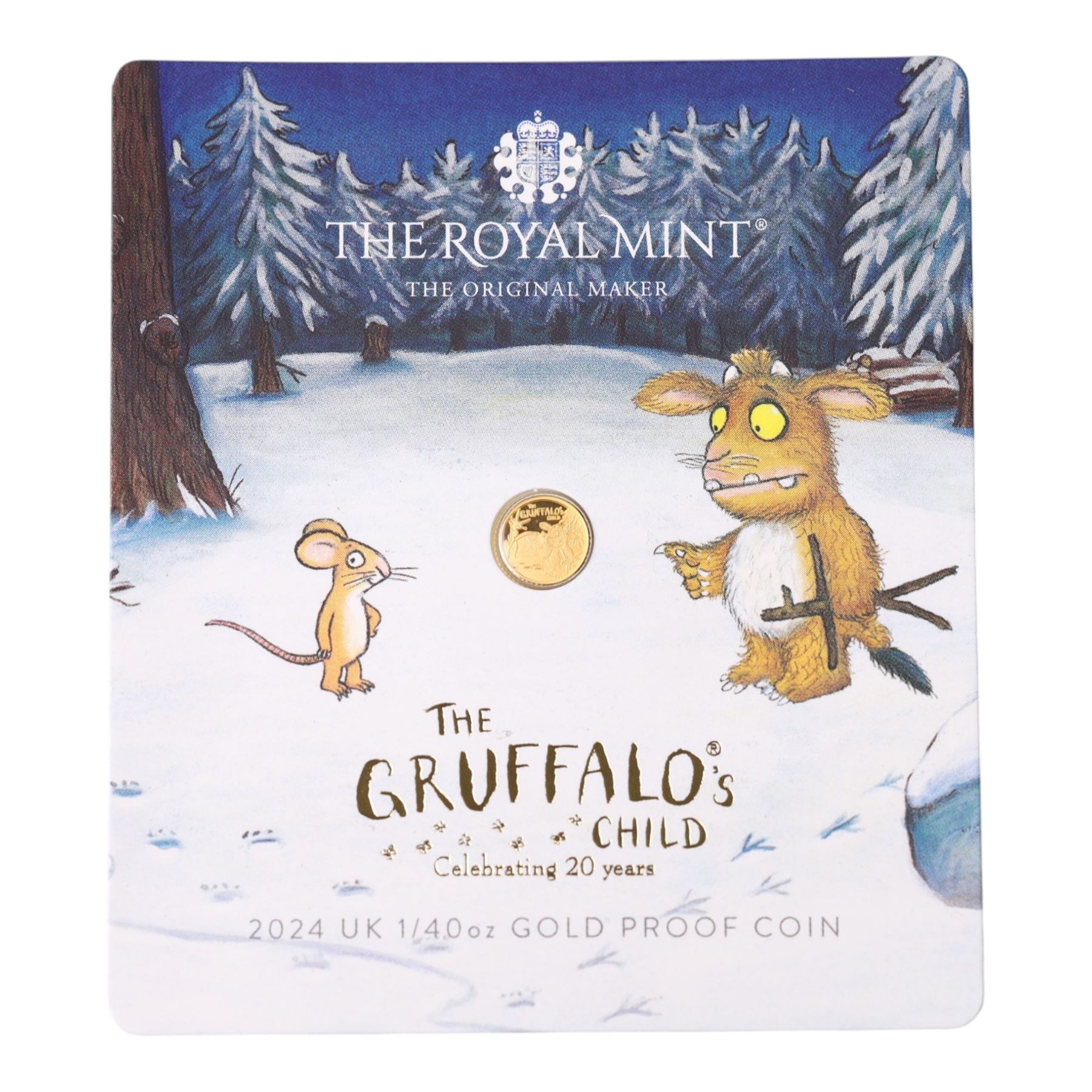 The Royal Mint United Kingdom 2024 'The Gruffalo's Child' 1/40 ounce fine gold proof fifty pence coin, on card
