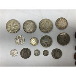 Great British and World coins and tokens, many in silver including two King George V 1935 crowns, France 1867 five francs, France 1933 twenty francs etc