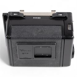 Zenza Bronica ETRS medium format camera, serial no. 8301079, with Zenza Bronica Zenzanon EII 1:2.8 f=75mm lens with lens cap, serial no. 7955198 and two film backs and instruction booklet