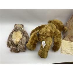 Cotswold Bear Company limited edition teddy bear 'Wallace' No. 1/1 H36cm, with bell choker and certificate; and Russ Berrie limited edition teddy bear 'Hanley' with two certificates No.110/5000 and No.763/5000 H54cm; both boxed (2)
