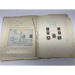 Mostly Great British Queen Victoria and later stamps, including imperf penny reds, 1841 two pence blues white lines added, imperf penny red on cover with 'More To Pay', half penny 'bantams', perf penny reds etc, in album, on pages and loose in packets