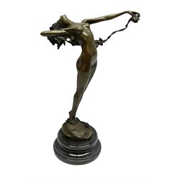 Bronze figure of a nude female holding a vine, after 'H. Frishmuth', with foundry mark on socle base, H38cm
