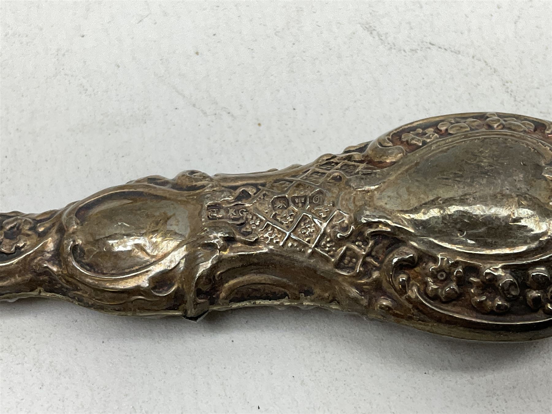 Hallmarked silver handled button hook, together with cutlery with stamped silver ferrules hallmarked Sheffield 1888