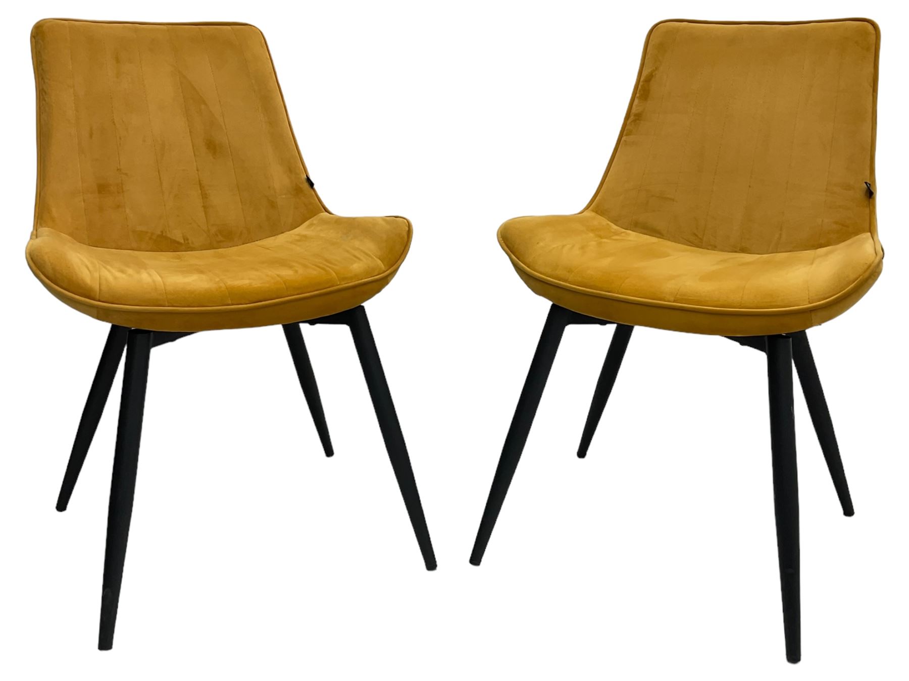 Cherry Tree Furniture - pair of contemporary dining chairs upholstered in mustard velvet fabric 