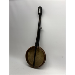 19th century fretless five-string banjo with oak framework and ebonised neck and fingerboard, L88cm