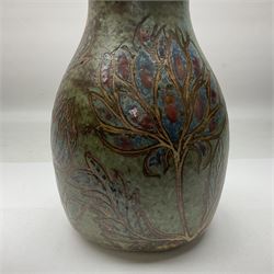 John Egerton (c1945-): studio pottery stoneware vase, decorated with artichoke hearts upon a mottled blue ground, H21cm