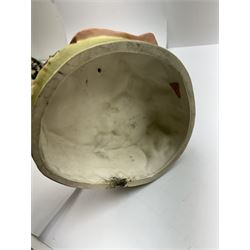 Royal Dux figure no. 686, modelled as a female water carrier, carrying two urns and wearing flowing green and pink robes, with applied pink triangle mark beneath, H61cm