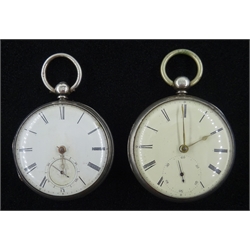  Early Victorian silver key wound pocket watch by Richard Oliver & John Edwards London 1838 and a similar pocket watch by John Bebington Liverpool no 306, case Chester 1856  