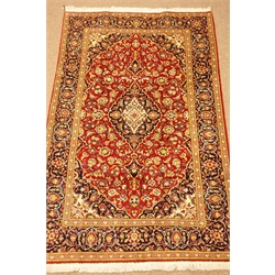  Kashan red fine ground rug, floral repeating border, 218cm x 135cm  