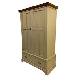 Laura Ashley cream finish double wardrobe with drawer to base, panelled doors