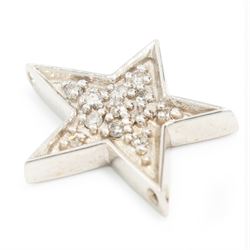 14ct white gold diamond star pendant, pave set with ten round brilliant cut diamonds