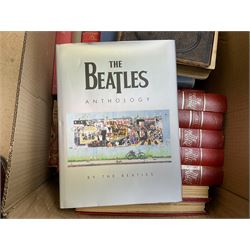 Quantity of books to include The Beatles Anthology hardback, published 2000, leather effect bound The British Empire volumes, The Times Atlas of the World, and other books to include the Bible etc
