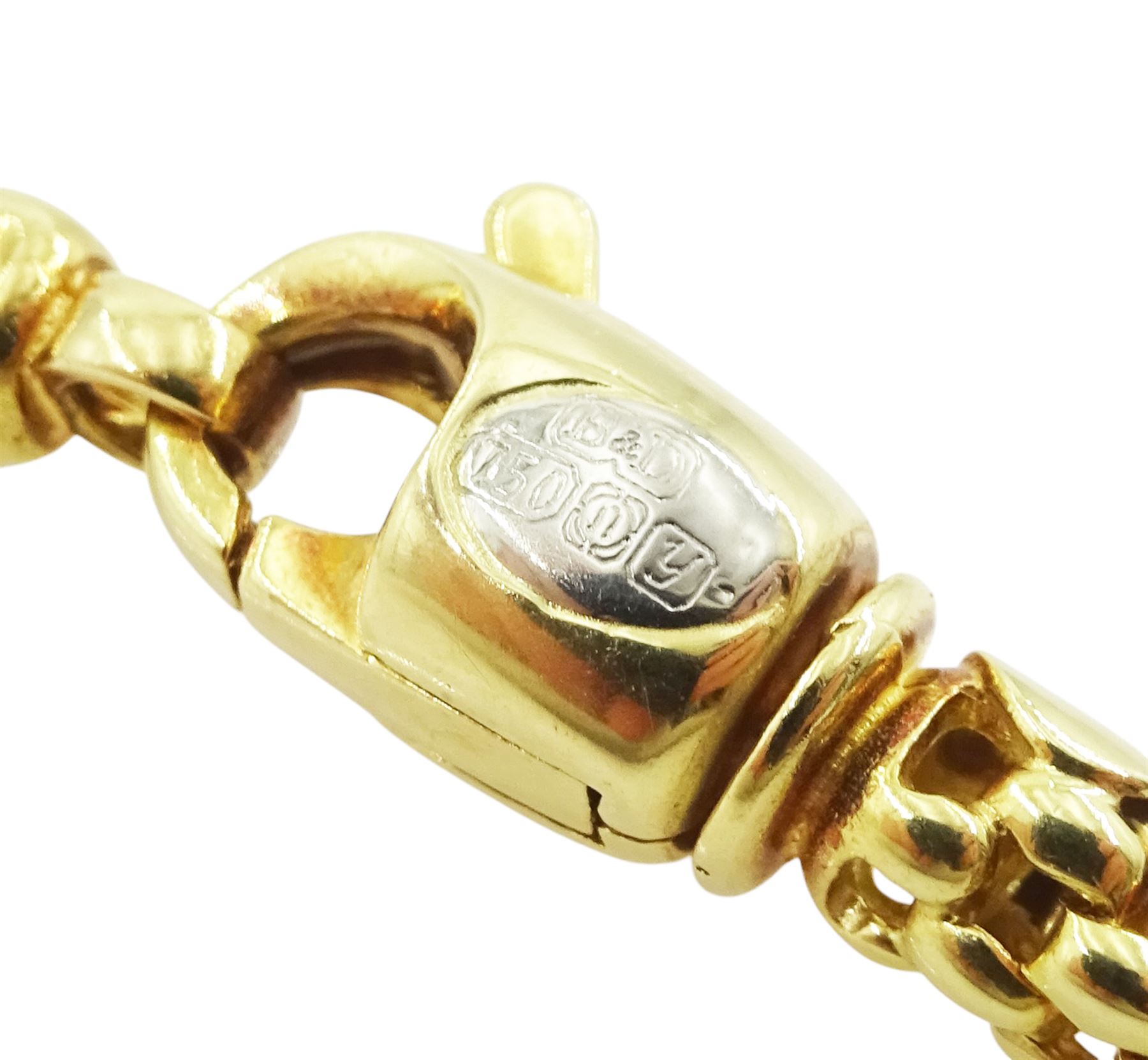 18ct gold fancy popcorn link chain necklace, makers mark B & D, London import mark 1998
