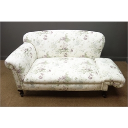  Edwardian two seater drop end sofa, upholstered in 'Constance' by Porter & Stone on cabriole legs, W160cm  